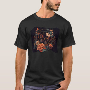 Butterfly med blommor runt Boho Black T Shirt
