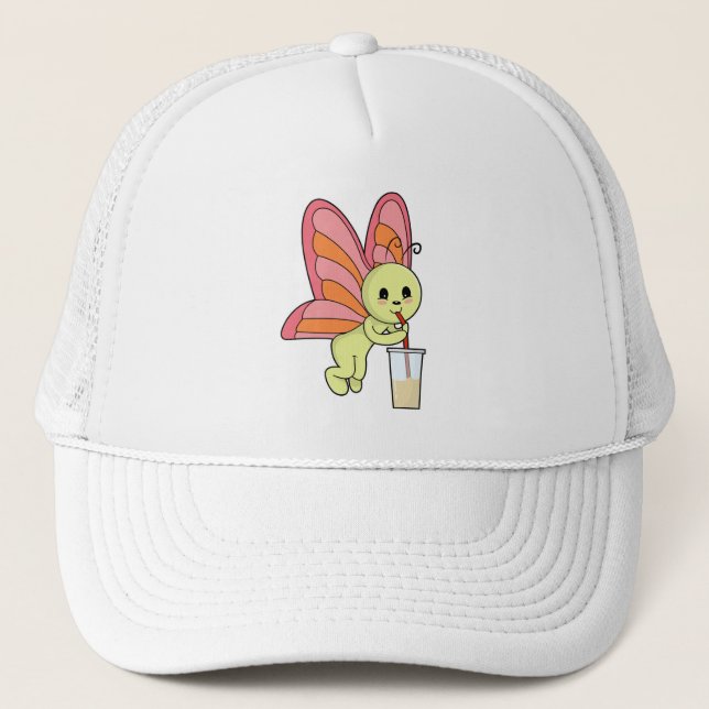 Butterfly med Drink & Drinking straw Keps (Framsida)