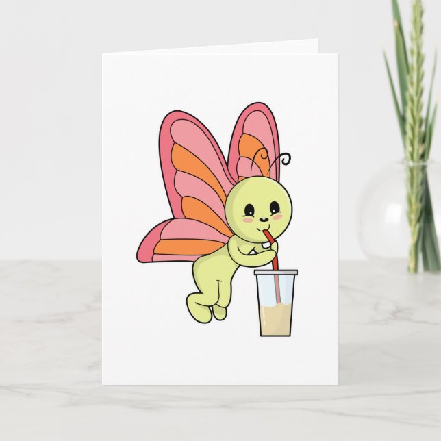 Butterfly med Drink & Drinking straw Kort (Framsida)