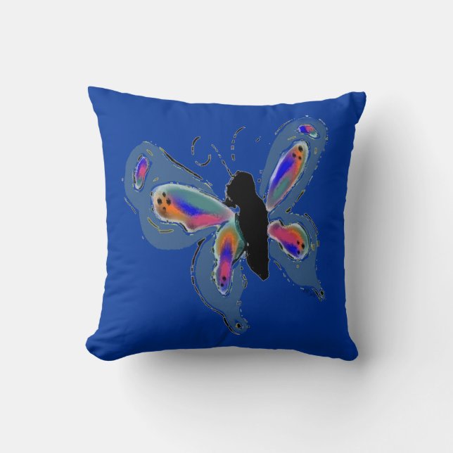 Butterfly med fet blå bakgrund kudde (Framsida)