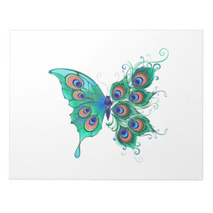 Butterfly med Grönt Peacock Feathers Anteckningsblock