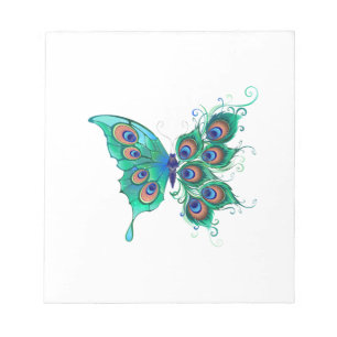 Butterfly med Grönt Peacock Feathers Anteckningsblock