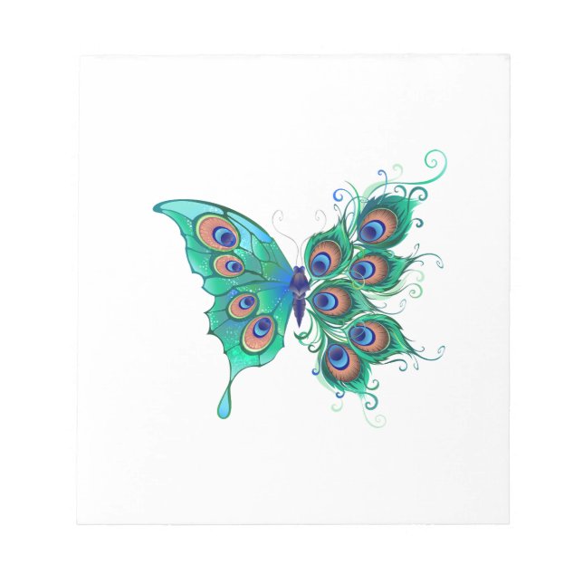 Butterfly med Grönt Peacock Feathers Anteckningsblock (Framsida)