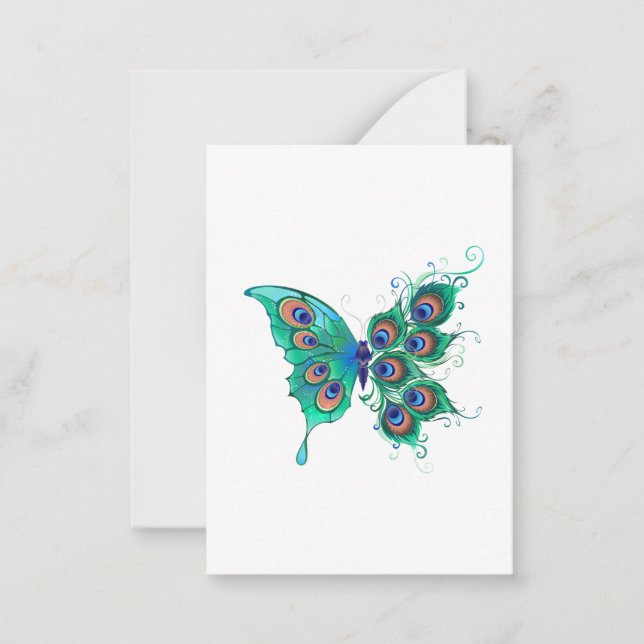 Butterfly med Grönt Peacock Feathers Anteckningskort (Framsida)