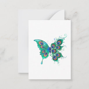 Butterfly med Grönt Peacock Feathers Anteckningskort