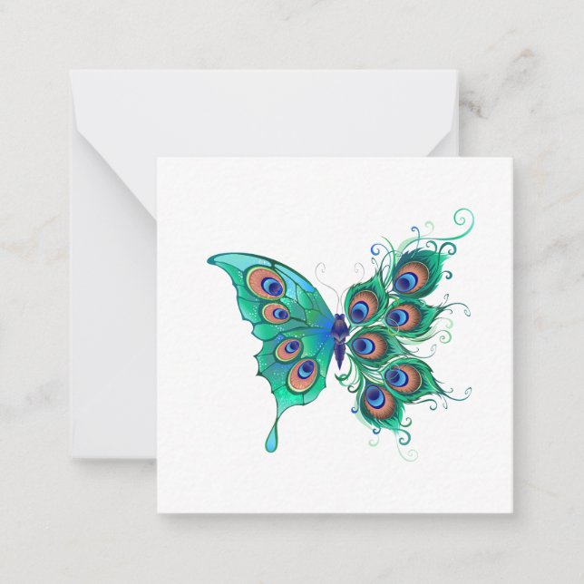 Butterfly med Grönt Peacock Feathers Anteckningskort (Framsida)