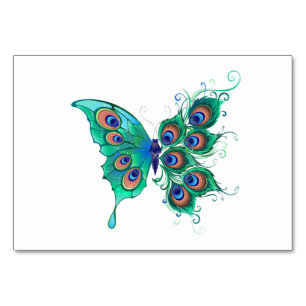 Butterfly med Grönt Peacock Feathers Bordsnummer