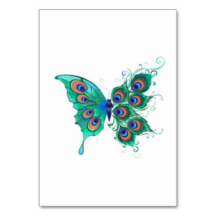 Butterfly med Grönt Peacock Feathers Bordsnummer