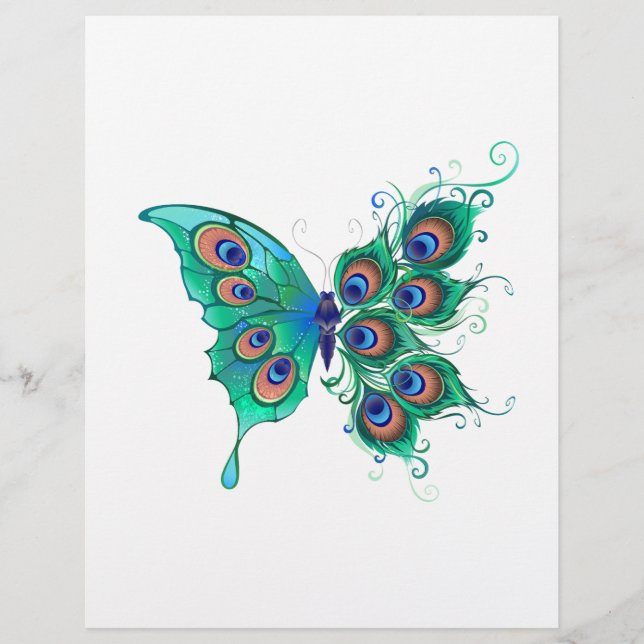 Butterfly med Grönt Peacock Feathers Brevhuvud (Framsida)