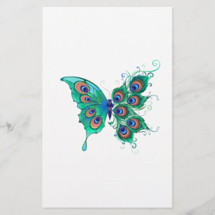 Butterfly med Grönt Peacock Feathers Brevpapper