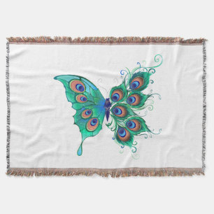 Butterfly med Grönt Peacock Feathers Filt