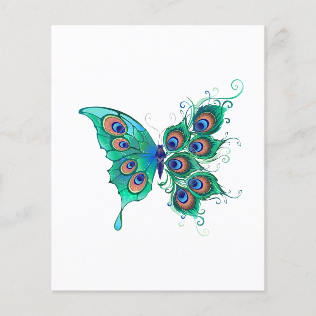 Butterfly med Grönt Peacock Feathers Flygblad (Framsidan)