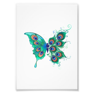 Butterfly med Grönt Peacock Feathers Fototryck
