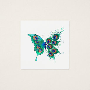 Butterfly med Grönt Peacock Feathers Fyrkantigt Visitkort
