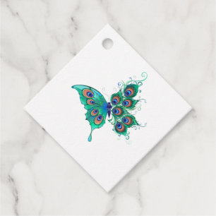 Butterfly med Grönt Peacock Feathers Gåvor Etiketter