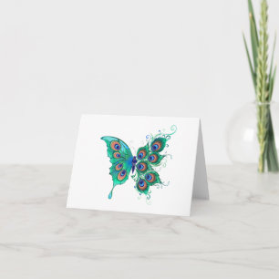 Butterfly med Grönt Peacock Feathers Helgkort