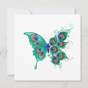Butterfly med Grönt Peacock Feathers Inbjudningar
