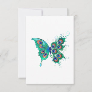 Butterfly med Grönt Peacock Feathers Inbjudningar