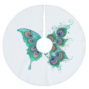 Butterfly med Grönt Peacock Feathers Julgransmatta Borstad Polyester