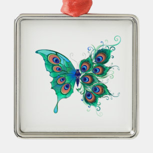 Butterfly med Grönt Peacock Feathers Julgransprydnad Metall