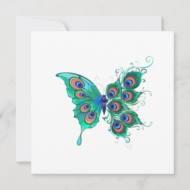 Butterfly med Grönt Peacock Feathers Julkort (Framsida)