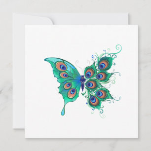 Butterfly med Grönt Peacock Feathers Julkort