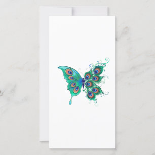 Butterfly med Grönt Peacock Feathers Julkort