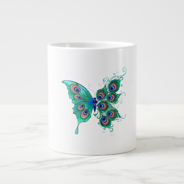 Butterfly med Grönt Peacock Feathers Jumbo Mugg (Framsidan)