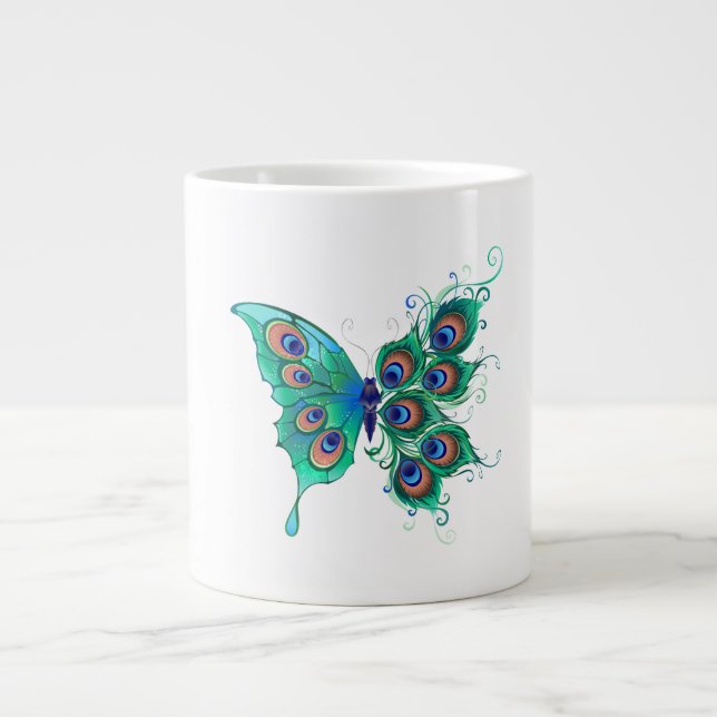Butterfly med Grönt Peacock Feathers Jumbo Mugg (Framsidan)