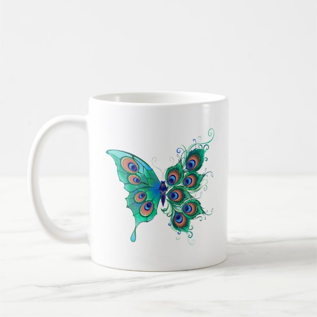 Butterfly med Grönt Peacock Feathers Kaffemugg (Vänster)
