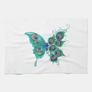 Butterfly med Grönt Peacock Feathers Kökshandduk