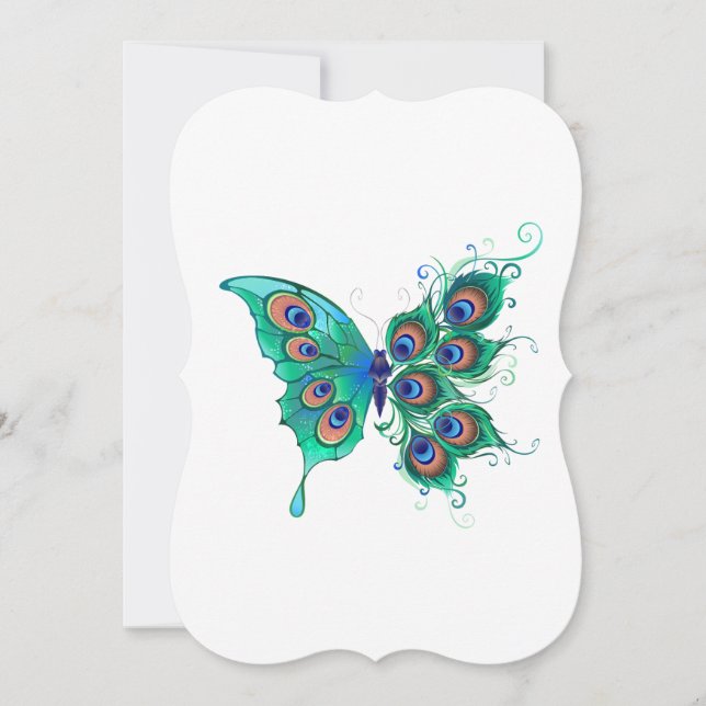 Butterfly med Grönt Peacock Feathers Kort (Framsida)