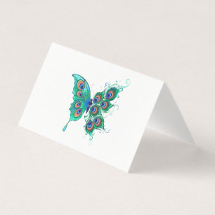 Butterfly med Grönt Peacock Feathers Kort