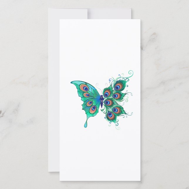 Butterfly med Grönt Peacock Feathers Kort (Framsida)