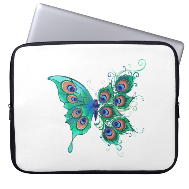 Butterfly med Grönt Peacock Feathers Laptop Fodral (Framsidan)