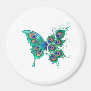 Butterfly med Grönt Peacock Feathers Magnet