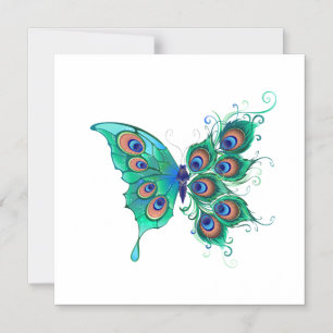 Butterfly med Grönt Peacock Feathers Magnetisk Inbjudningskort