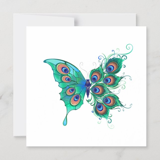 Butterfly med Grönt Peacock Feathers Magnetisk Inbjudningskort (Framsida)