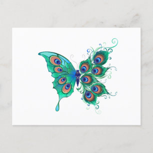 Butterfly med Grönt Peacock Feathers Meddelande Vykort