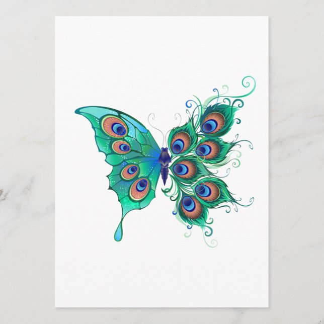 Butterfly med Grönt Peacock Feathers Meny (Framsida)