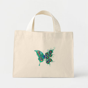 Butterfly med Grönt Peacock Feathers Mini Tygkasse