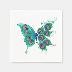 Butterfly med Grönt Peacock Feathers Pappersservett