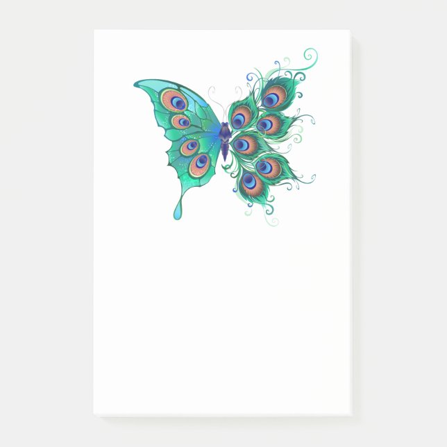 Butterfly med Grönt Peacock Feathers Post-it Block (Framsida)