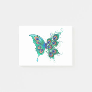 Butterfly med Grönt Peacock Feathers Post-it Block