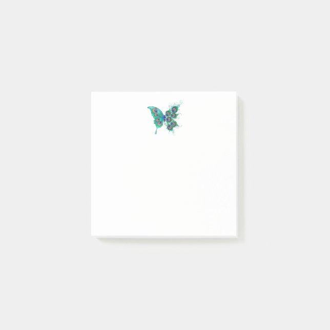 Butterfly med Grönt Peacock Feathers Post-it Block (Framsida)
