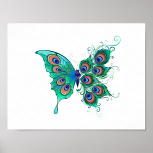 Butterfly med Grönt Peacock Feathers Poster