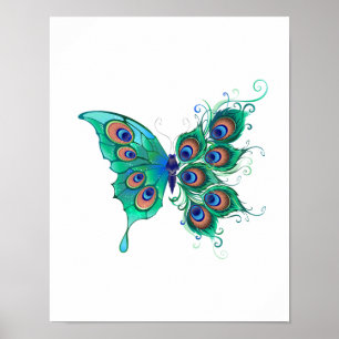 Butterfly med Grönt Peacock Feathers Poster