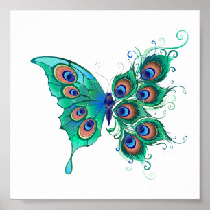 Butterfly med Grönt Peacock Feathers Poster