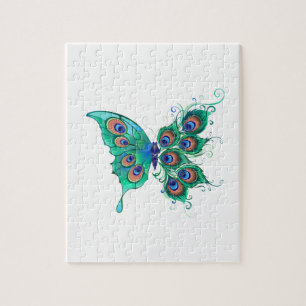 Butterfly med Grönt Peacock Feathers Pussel