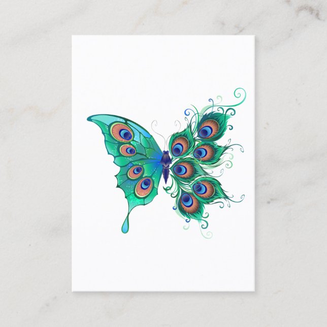 Butterfly med Grönt Peacock Feathers Rabattkort (Framsida)